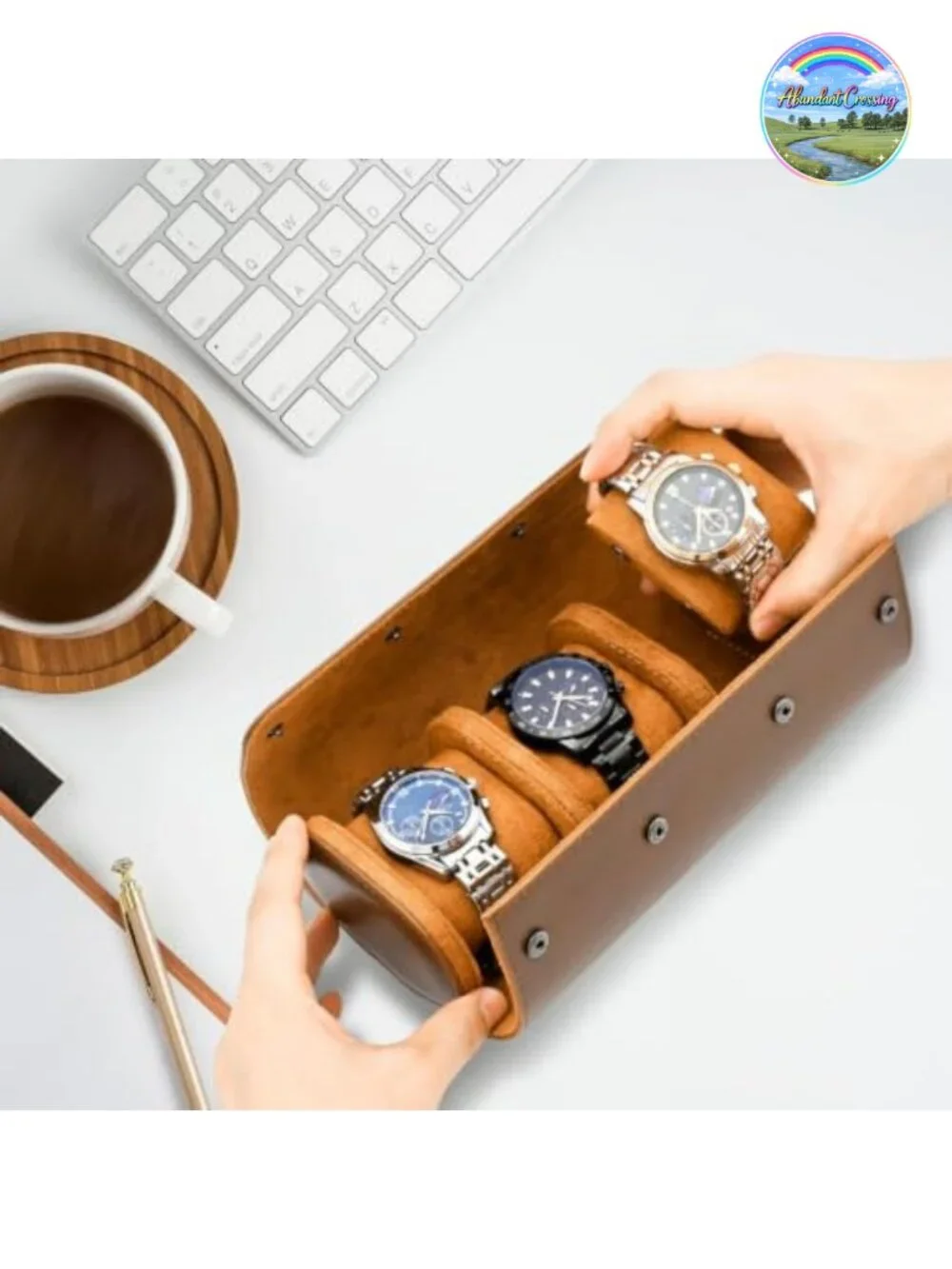 3-Slot Watch Travel Case PU Leather with Removable Pillows for Men Women